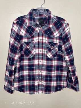 JACHS Girlfriend NEW YORK Blue & Red Faux Fur Lined Plaid Snap Front Shacket Sm